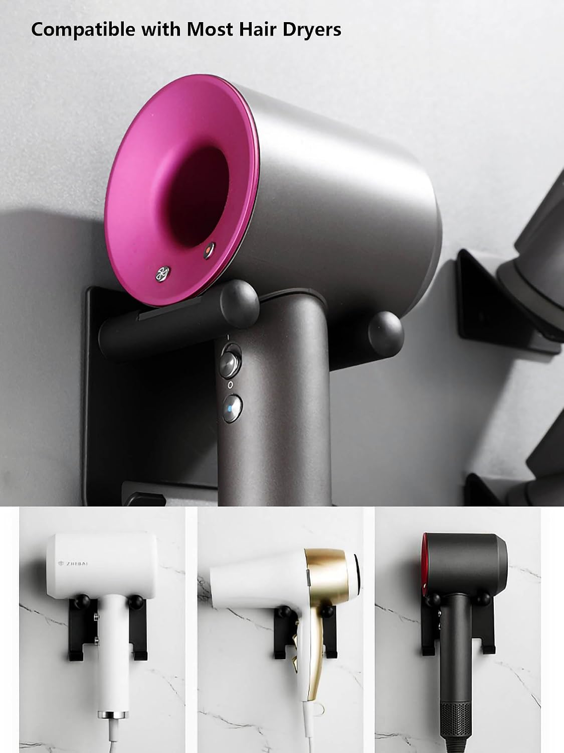 Hair Dryer Holder Stainless Steel Chromed (Black)