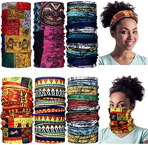 6 Pieces African Scarf African Bandanas Face Covering Unisex Boho Neck Gaiter Balaclava Head Wrap for Motorcycling Outdoor Use