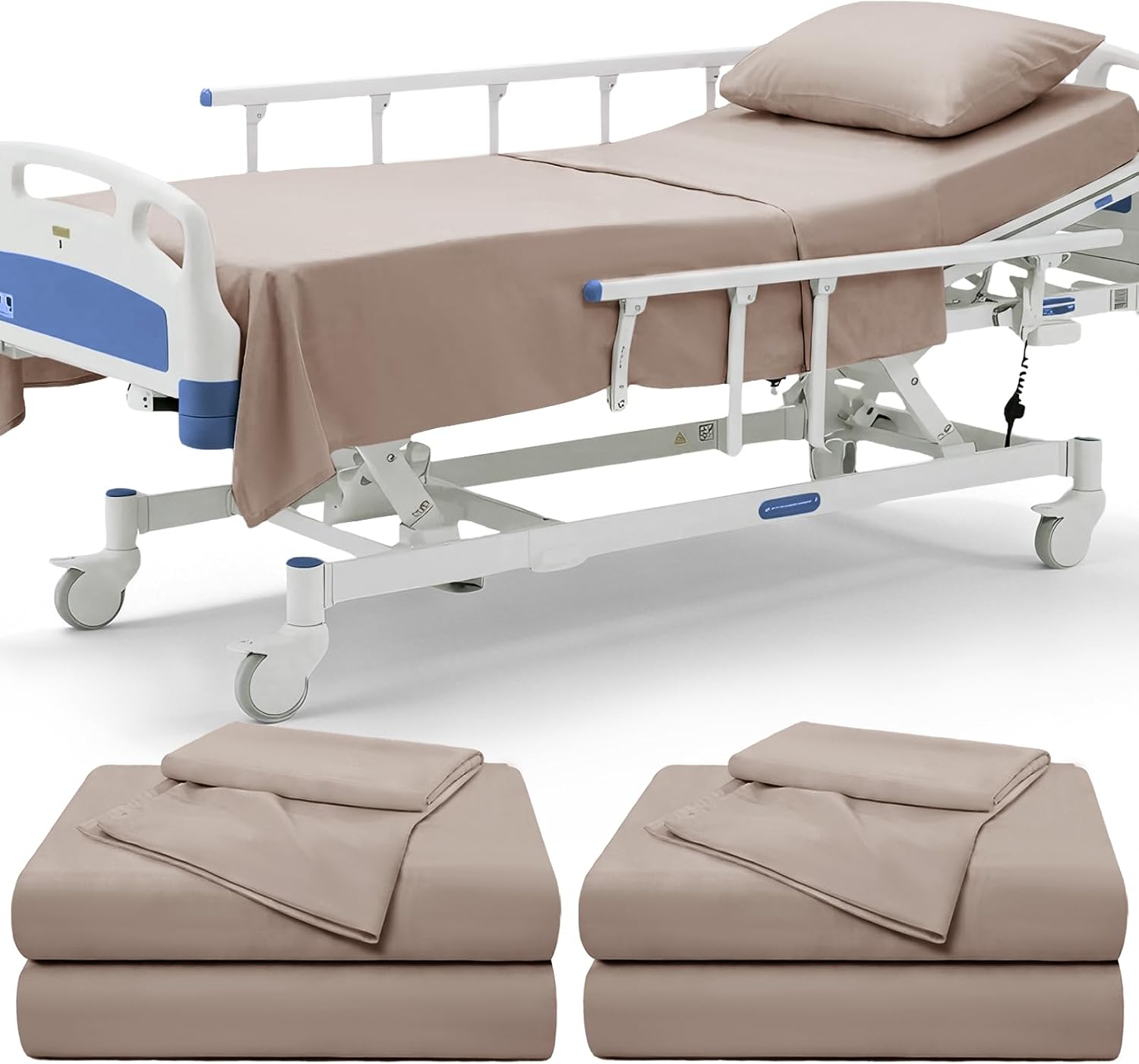 P Pothuiny 6 Piece Hospital Bed Sheet Set, White Brushed Microfiber | Soft Bed Sheets for Home/ Nursing/ Hospital Care Bed , 2 Deep Pocket Fitted Sheet 36"x80"+12", 2 Flat Sheet, 2 Pillowcases