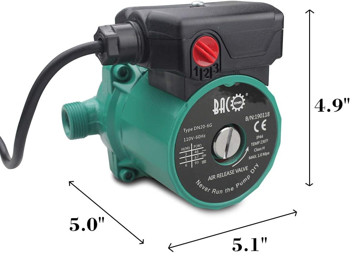 BACOENG Hot Water Recirculating Pump, Stainless Steel Head, Circulation Pump NPT 3/4", 3-Speed Control, Circulating Pump for Water Heater System