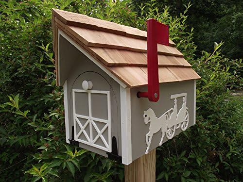 Amish Handmade Handcrafted Rural Mailbox w Flag Lt. Gray Horse & Buggy