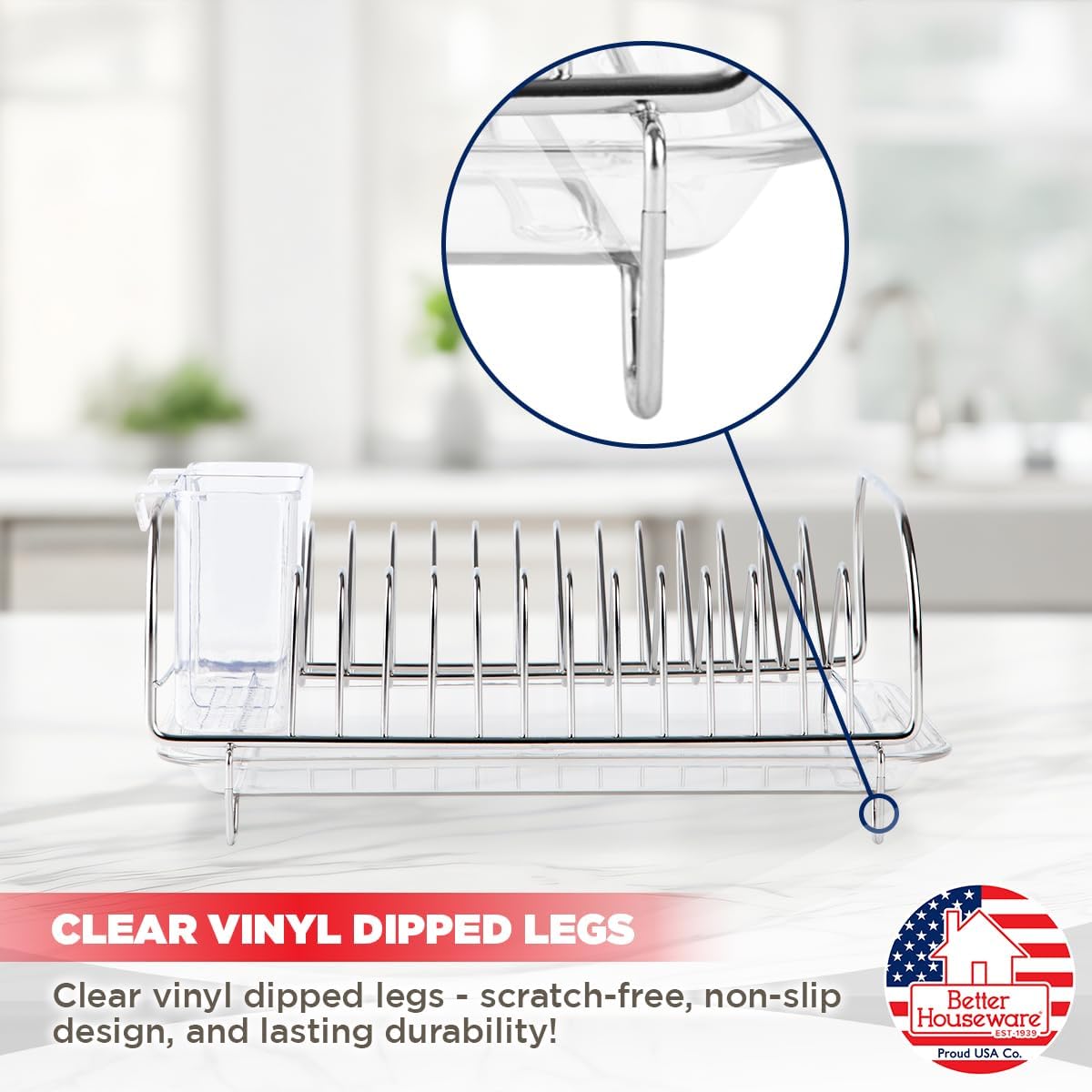 Better Houseware Stainless Steel Dish Drainer with Clear Plastic Tray and Cutlery Holder, Compact Space-Saving - Holds Up to 12 Plates