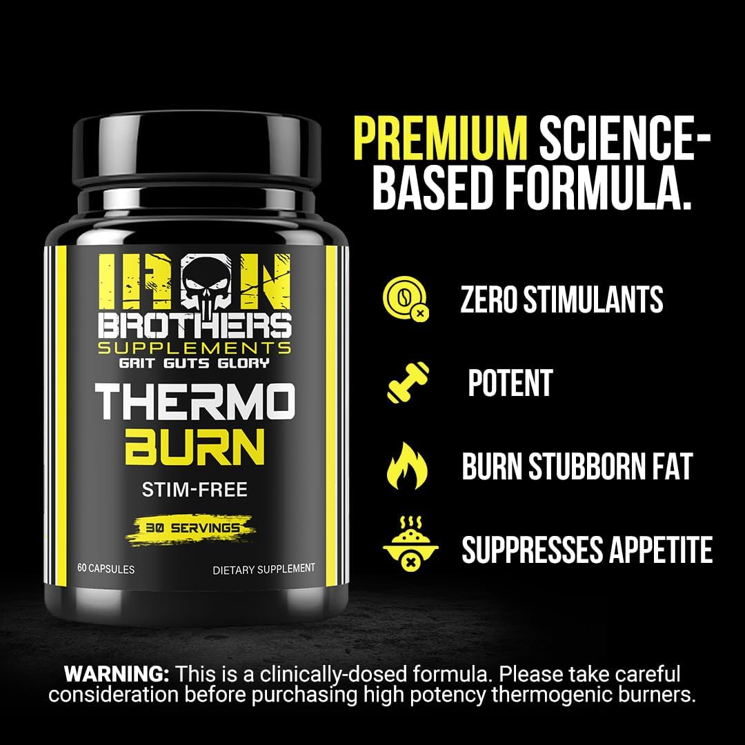 Iron Brothers Stimulant Free Fat Burner | Non Stim Thermogenic Metabolism Booster for Weight Loss | Caffeine Free Diet Pills with Acetyl L-Carnitine