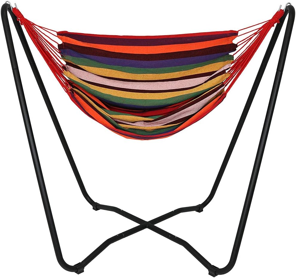 Sunnydaze Hanging Hammock Chair with Stand, Sunset | Space-Saving, Indoor or Outdoor Use, 330-Pound Capacity, Powder-Coated Steel Construction