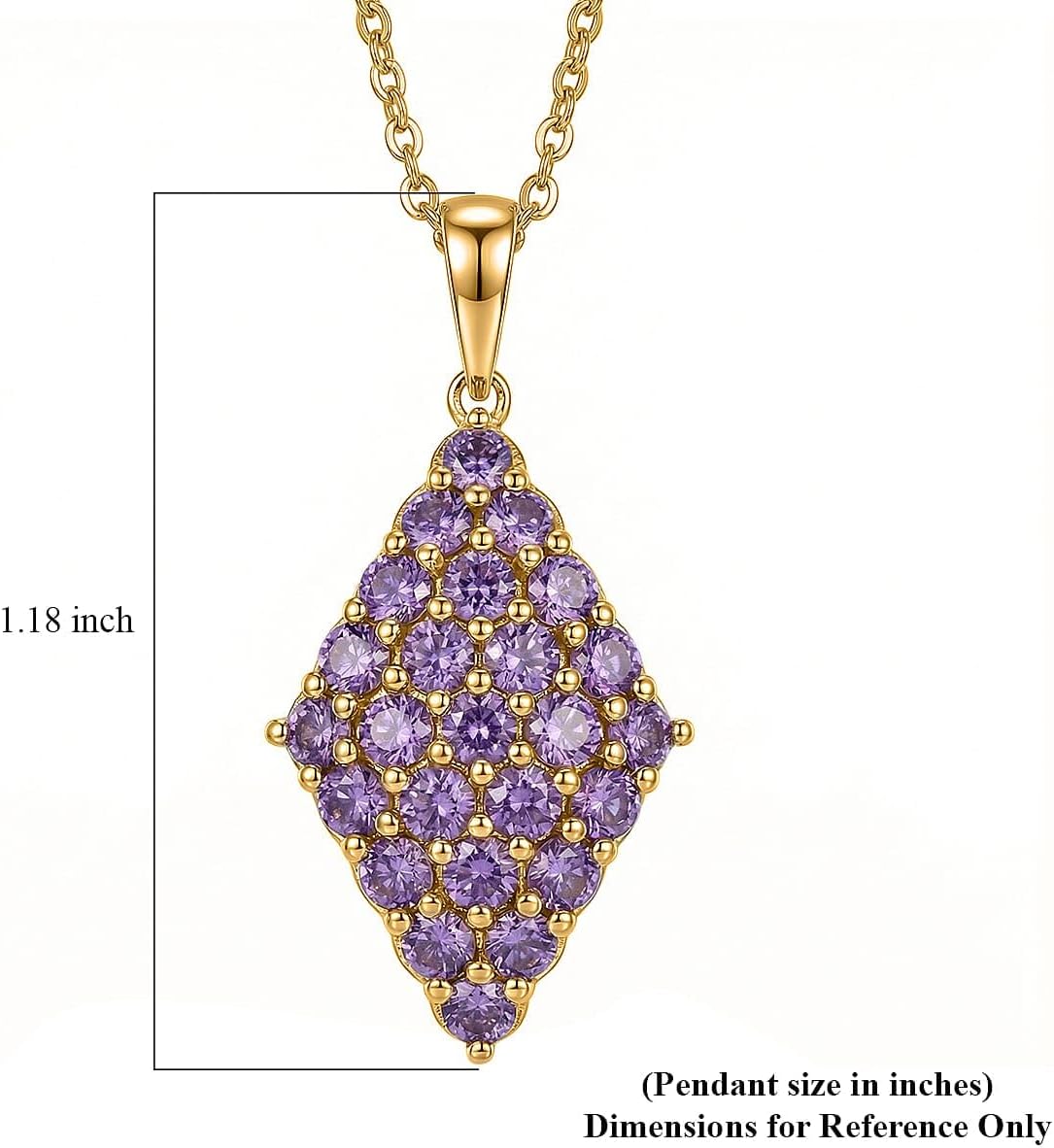Amethyst Color Cubic ZirconiaPendant Steel Necklace 20"