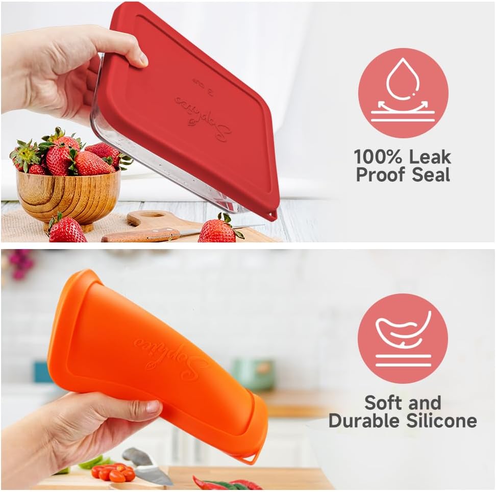 SOPHICO 3 Cup Rectangle Silicone Replacement Lids for Pyrex 7210-PC Glass