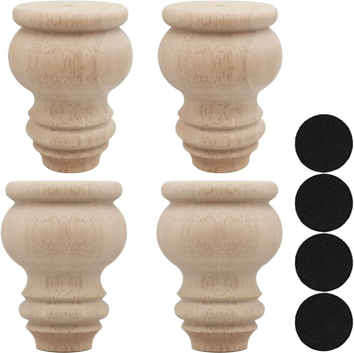 3" Tall Solid Wood Furniture Legs Unfinished Bun Feet for Cabinet Sofa Ottoman TV Stand Loveseat Dresser Set of 4