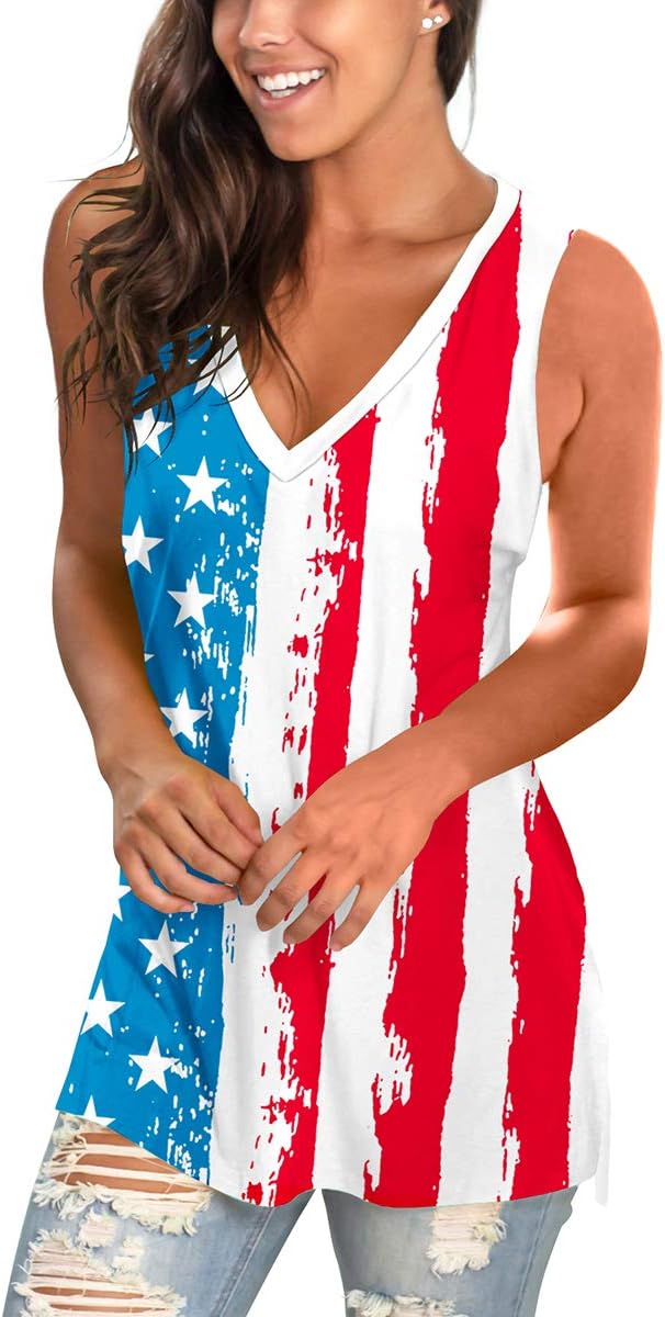 Sampeel Womens Summer Tank Tops Basic Tanks V Neck Sleeveless T Shirts Side Split