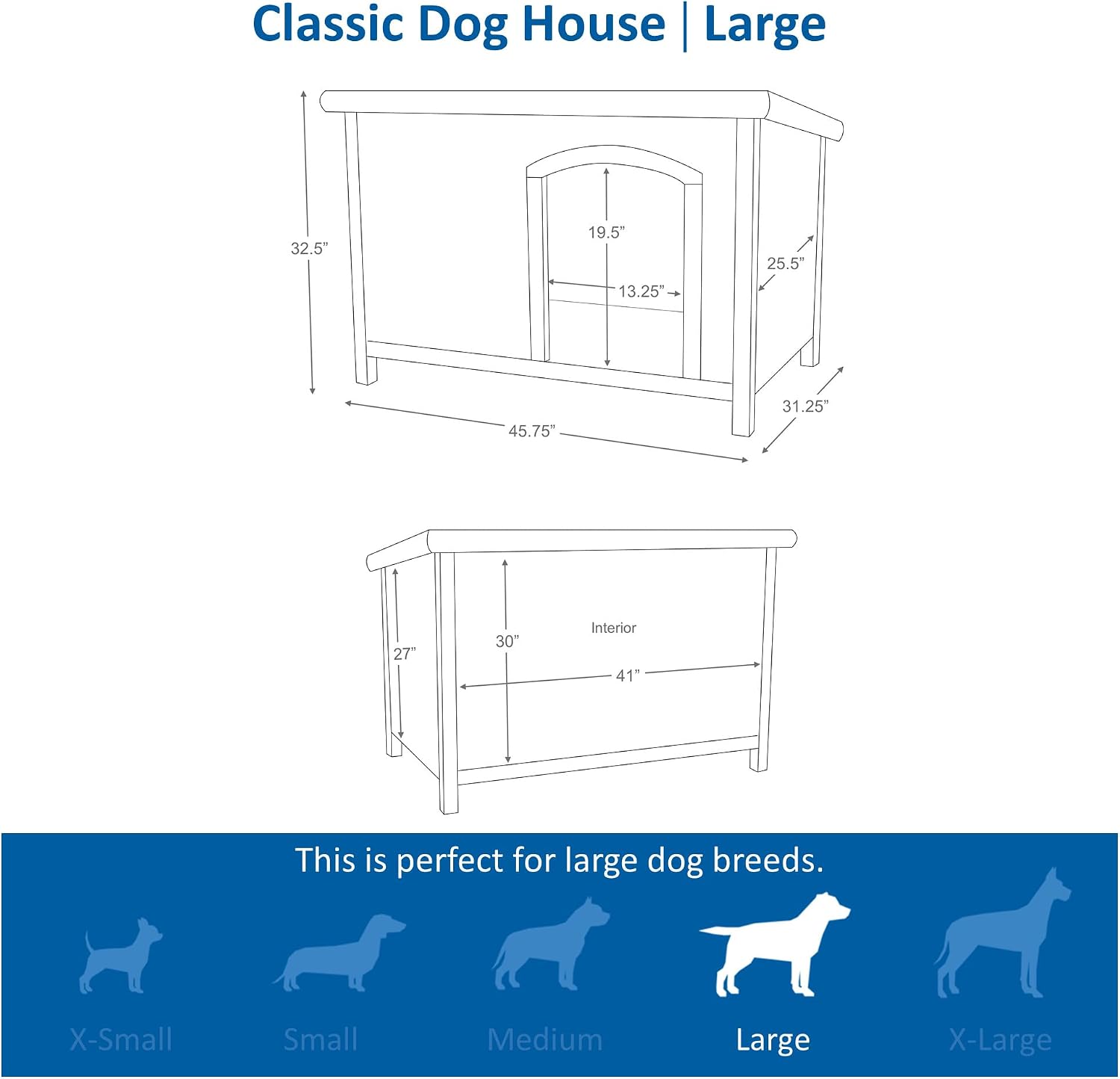 Trixie Natura Classic Dog House - Wooden Outdoor Shelter with Weatherproof Sealer, Hinged Roof & Adjustable Legs for Medium Dogs - Gray - 27 x 41 x 28.5 in