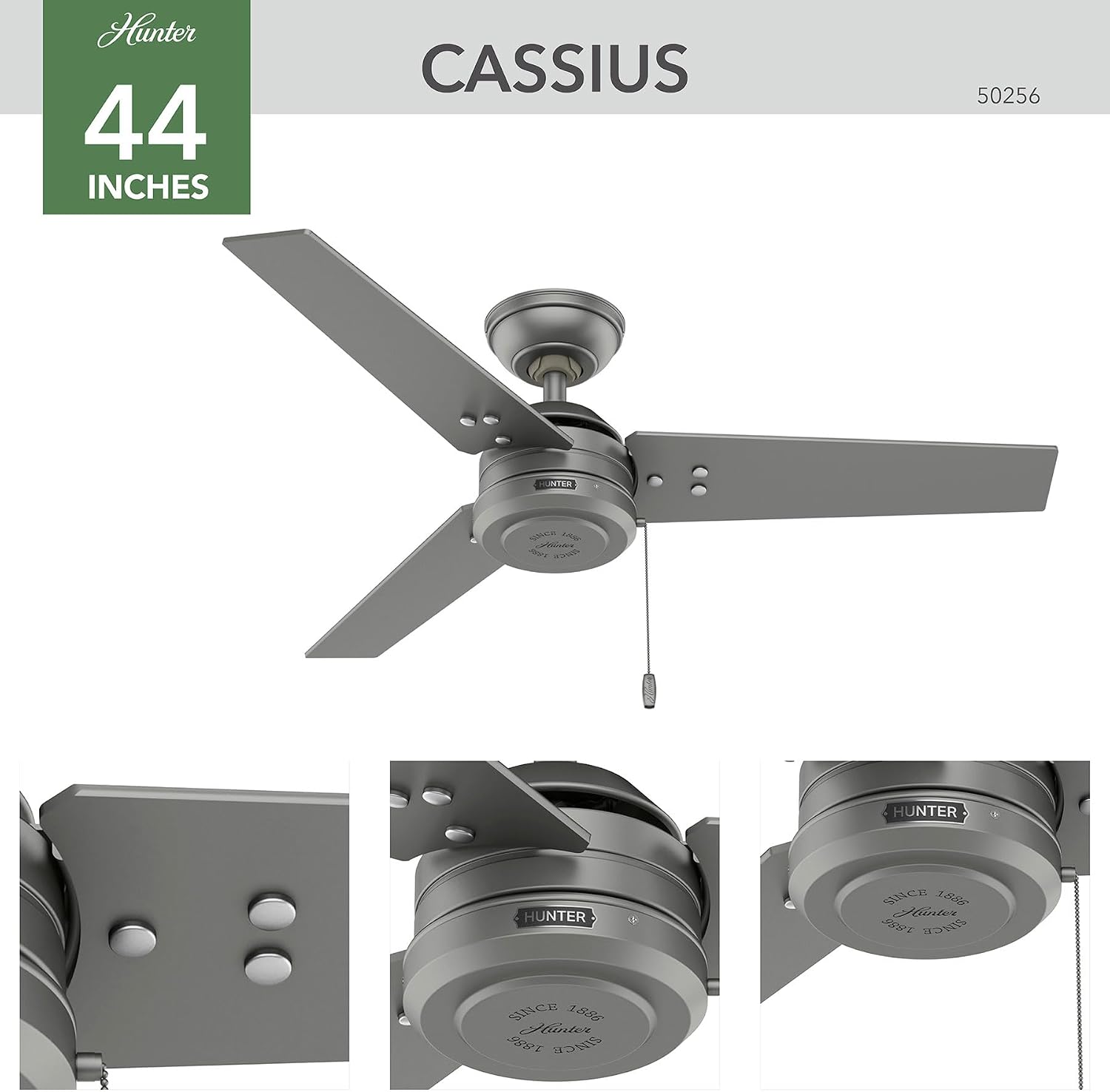 Hunter Cassius, Outdoor or Indoor, Ceiling Fan, 44 inch, Matte Black