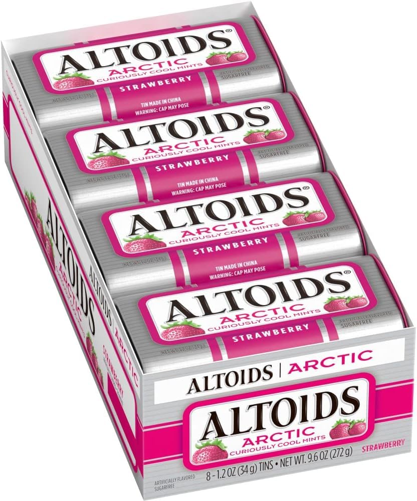 ALTOIDS Arctic Wintergreen Breath Mints Sugar Free Hard Candy Bulk, 1.2 oz Tin (8 Pack)