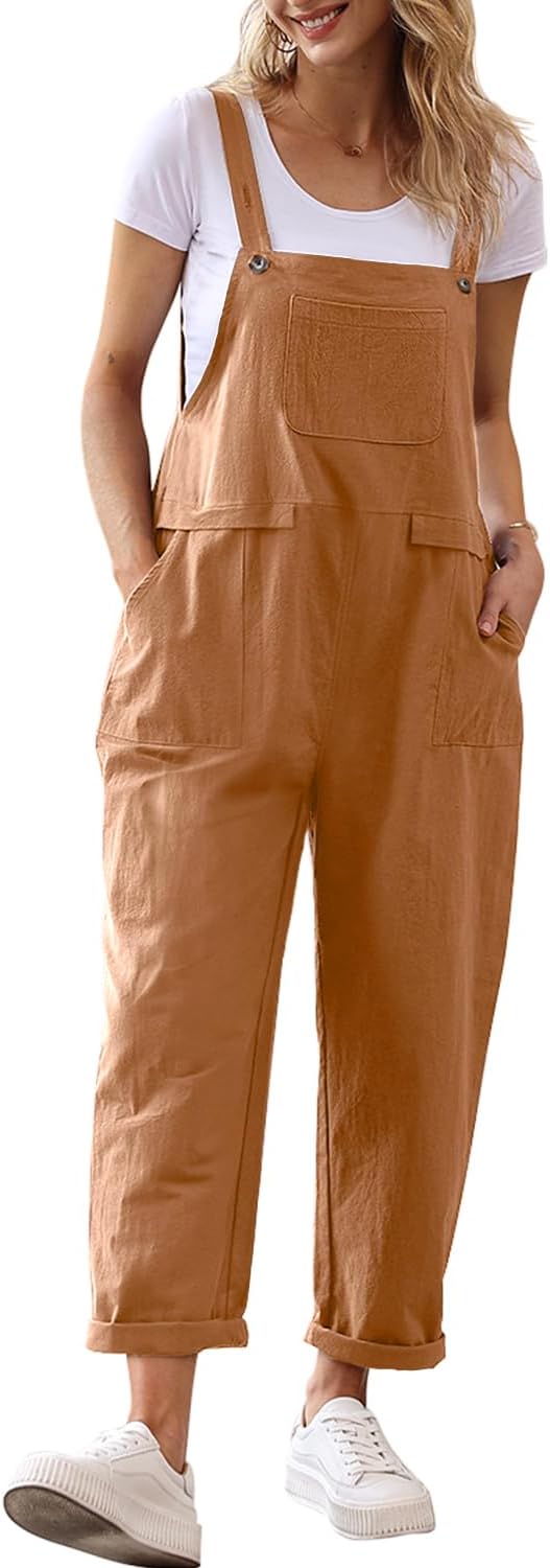 YESNO Women Long Casual Loose Bib Pants Overalls Baggy Rompers Jumpsuits with Pockets PV9