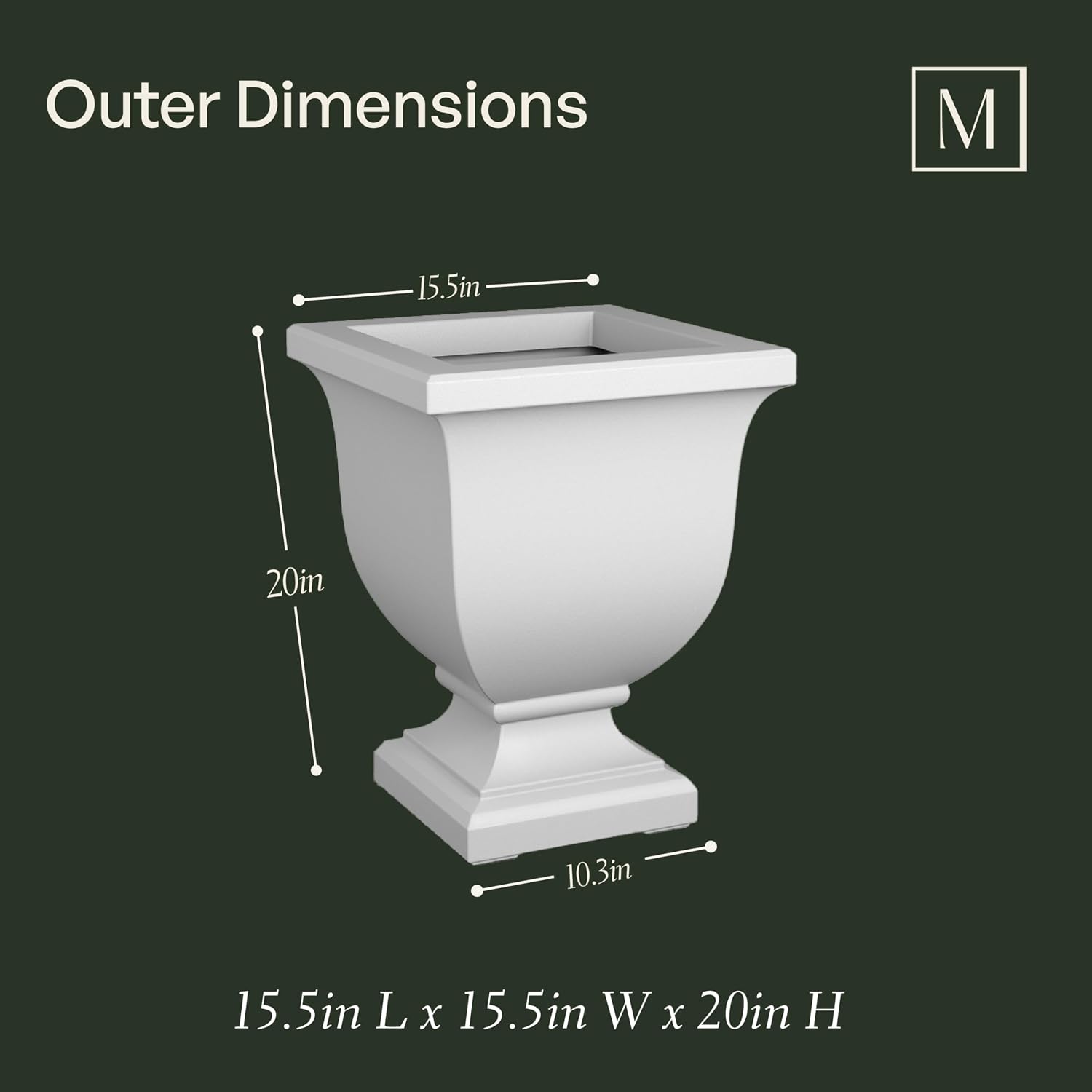 Mayne Augusta 26in Self-Watering Tall Square Urn Planter, Black