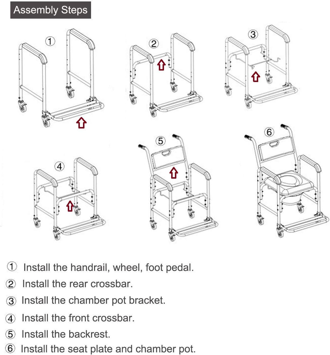 HEALTHLINE Shower Bedside Commode Chair Padded Seat With Wheels by Healthline