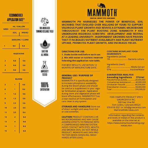 Mammoth Organic Bloom Booster | Mammoth P Organic Fertilizer Microbial Inoculant | 16% Proven Increase in Yield (250 ml)