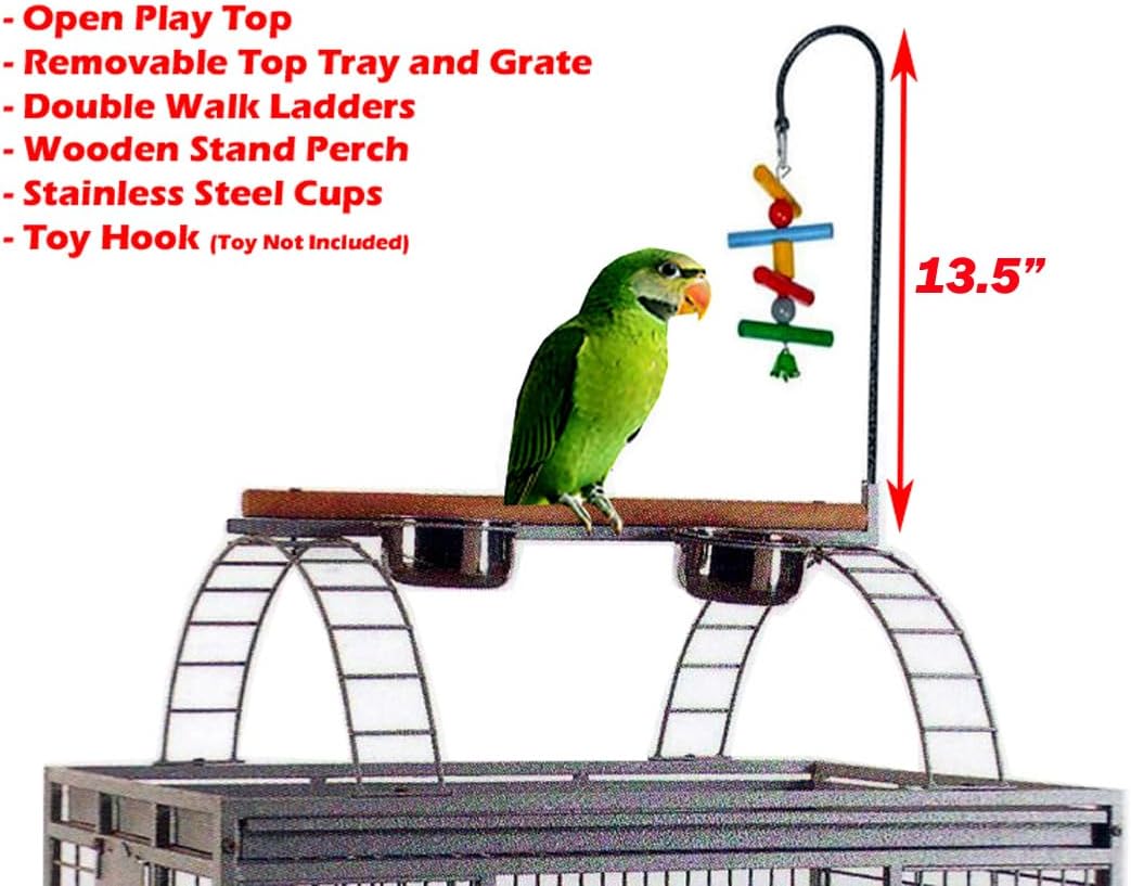 X-Large Castle Play Perch Stand Top Parrot Sturdy Wrought Iron Cage 32" W x 23" L x 66" H for Large Size Macaws Cockatoos African Grey Amazon