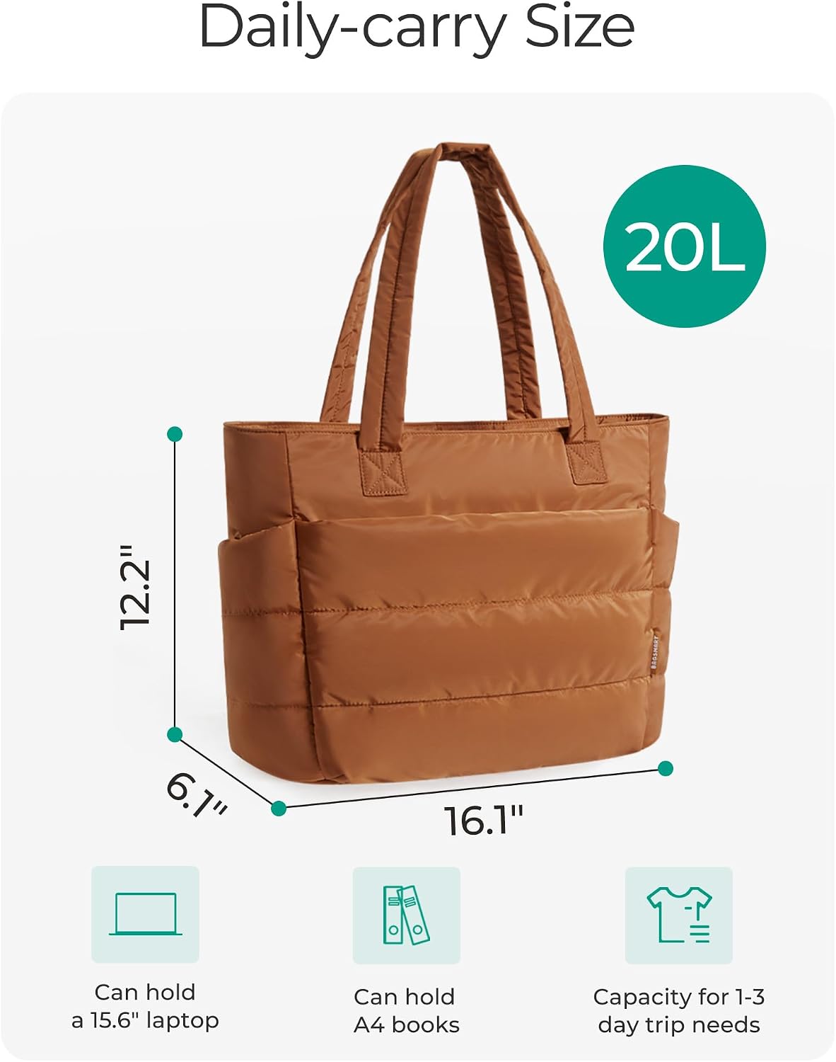 BAGSMART Tote Bag for Women, Lightweight Puffy Tote Bag with Compartments Shoulder Bag Handbag for Travel, Work, Gym | Lightweight