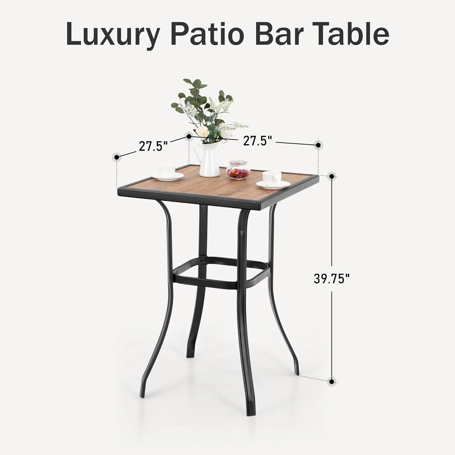 PHI VILLA Bar Height Patio Table and Chairs Set for 2