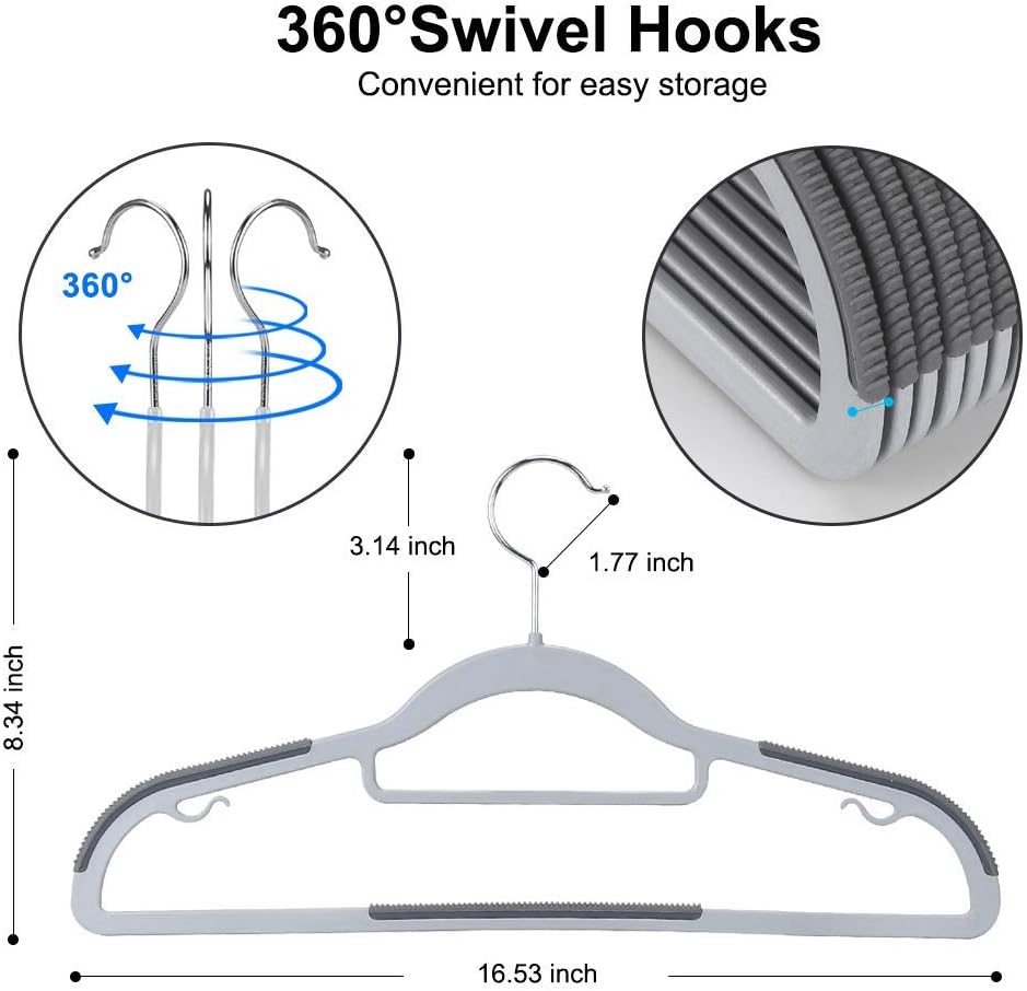Plastic Hangers 50 Pack Heavy Duty Dry Wet Clothes Hangers with Non-Slip Pads Space Saving 0.2" Thickness Super Lightweight Organizer