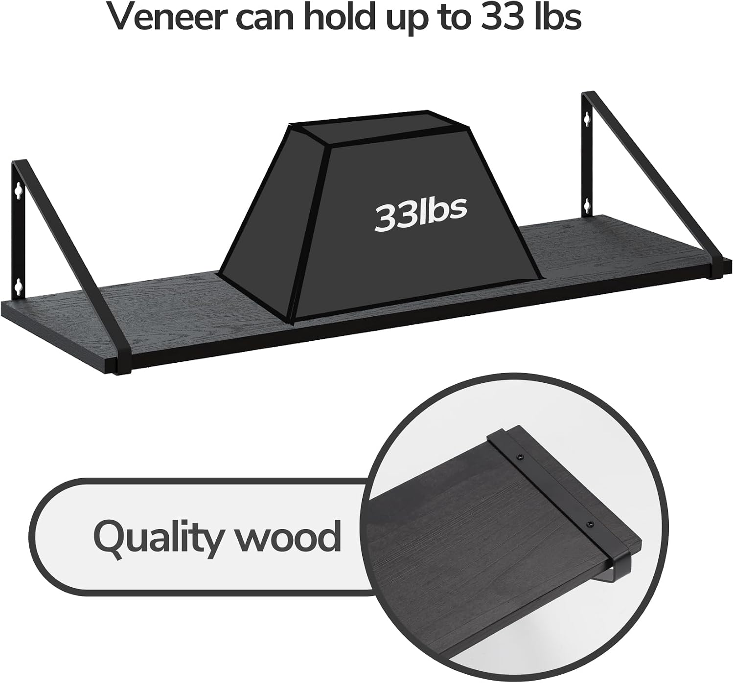 BAMEOS Floating Shelves Rustic Wood Wall Shelf, Small Bookshelf for Living Room, Office, Bedroom, with Metal Bracket