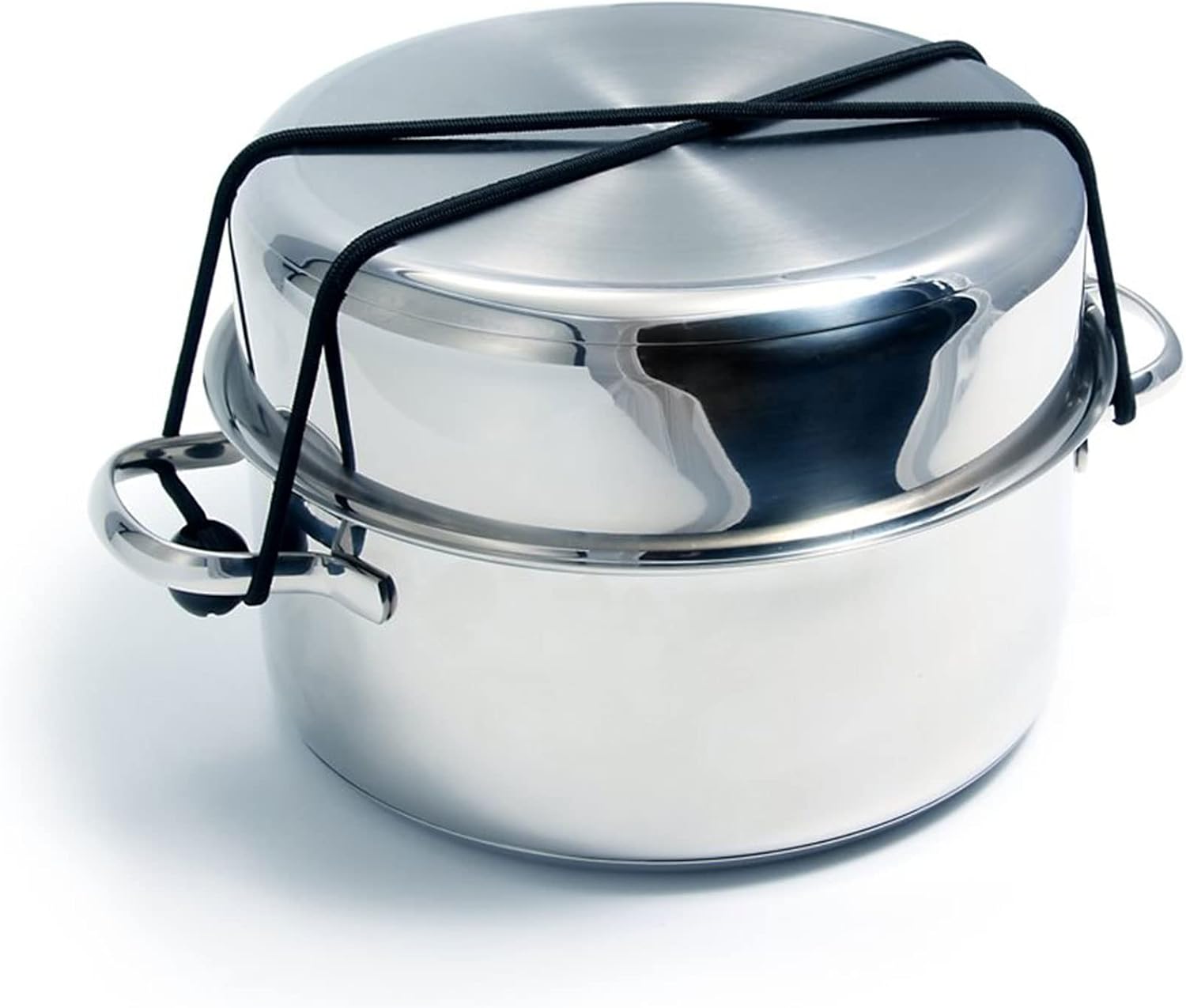 Camco 7 Piece Stainless Steel Cookware Nesting Pots and Pans Set w/Lids, Detachable Handles & Storage Strap for Camping, Tailgating, and RV