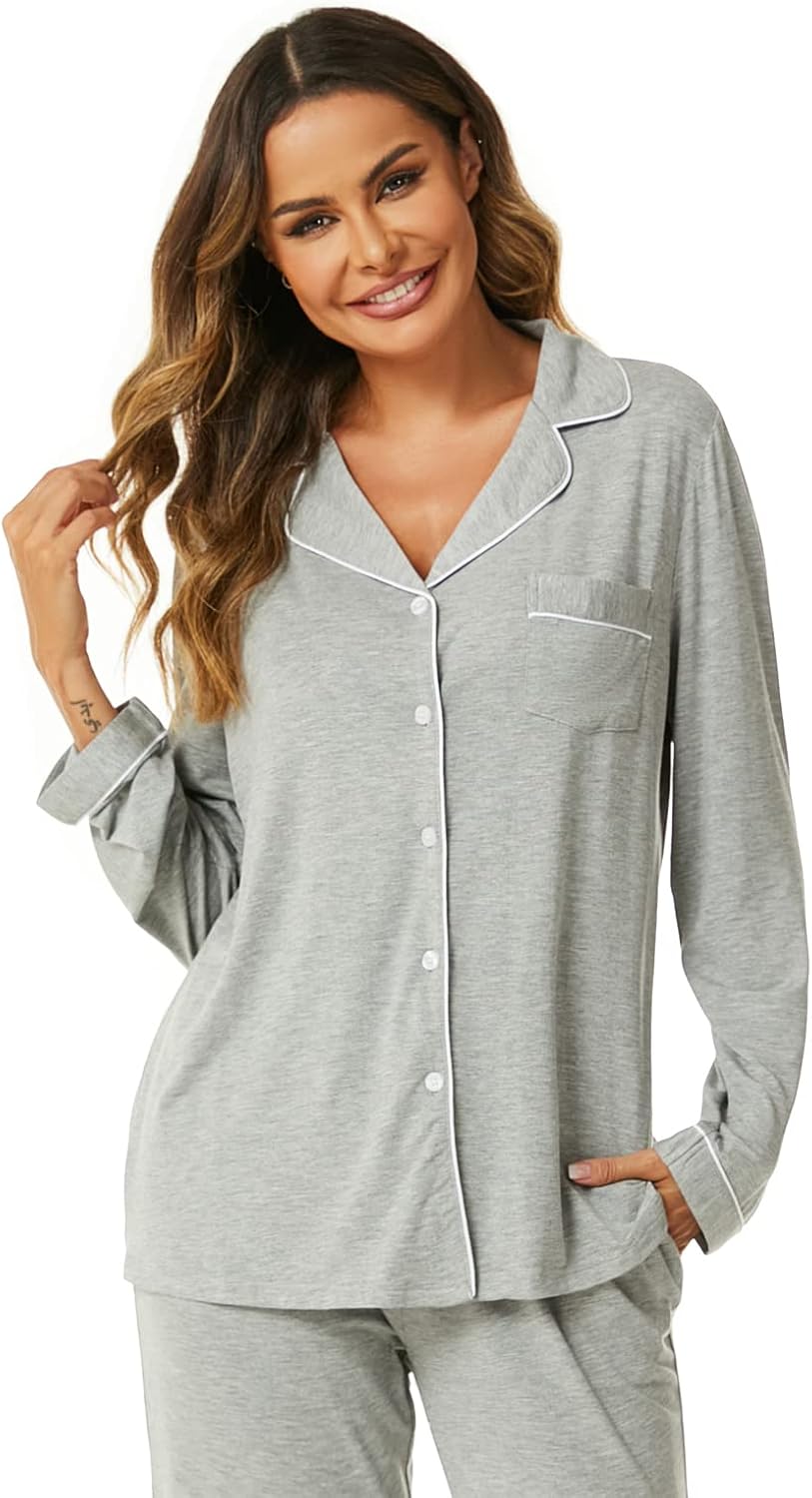 Aamikast Women's Pajama Sets Long Sleeve Button Down Sleepwear Nightwear Soft Pjs Lounge Sets