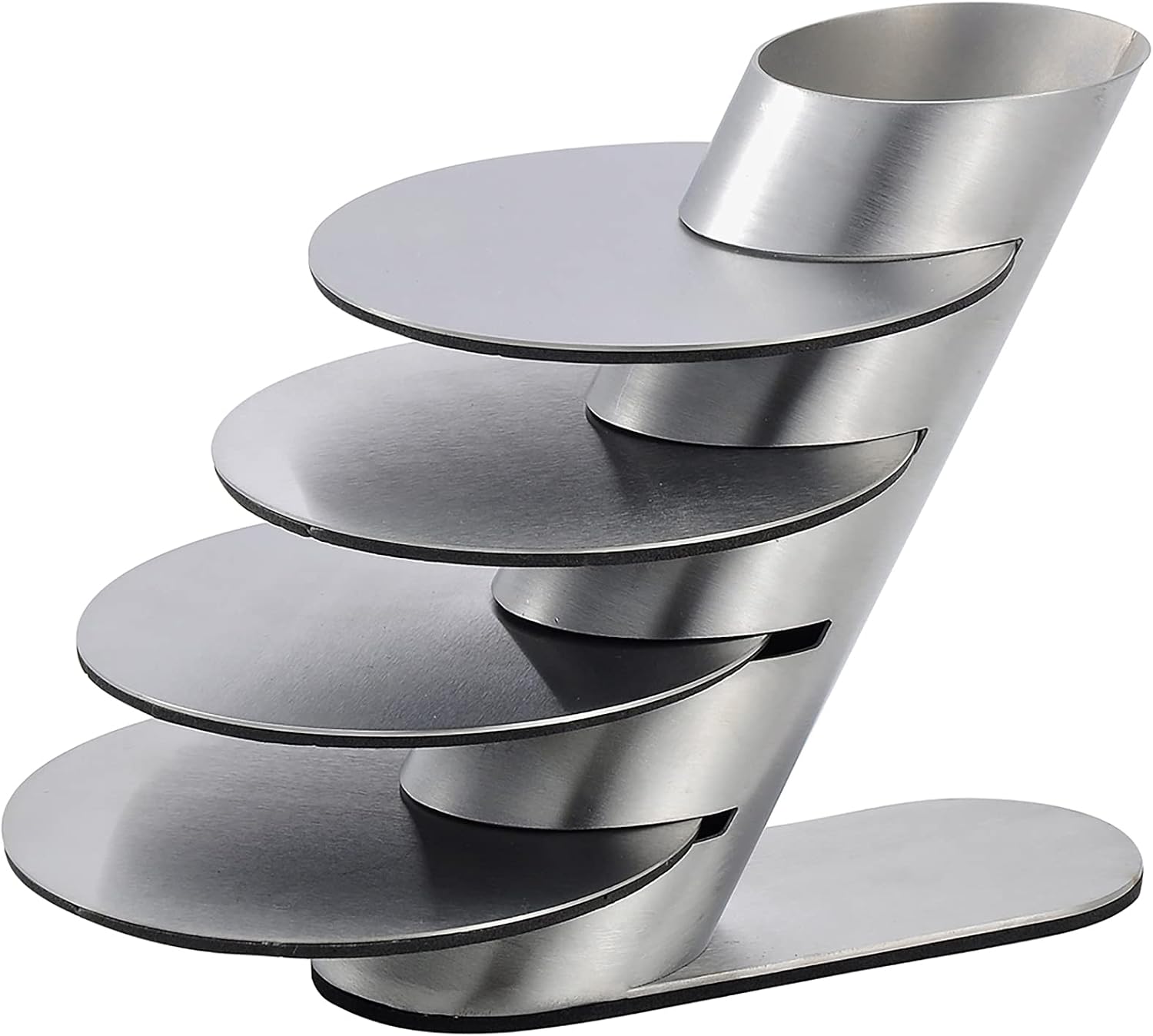 Cup Coasters, Newness Cup Coasters Set with Decorative Rack, Stainless Steel Tabletop Display Round Cup Coaster with Holder, Silver, Set of 4