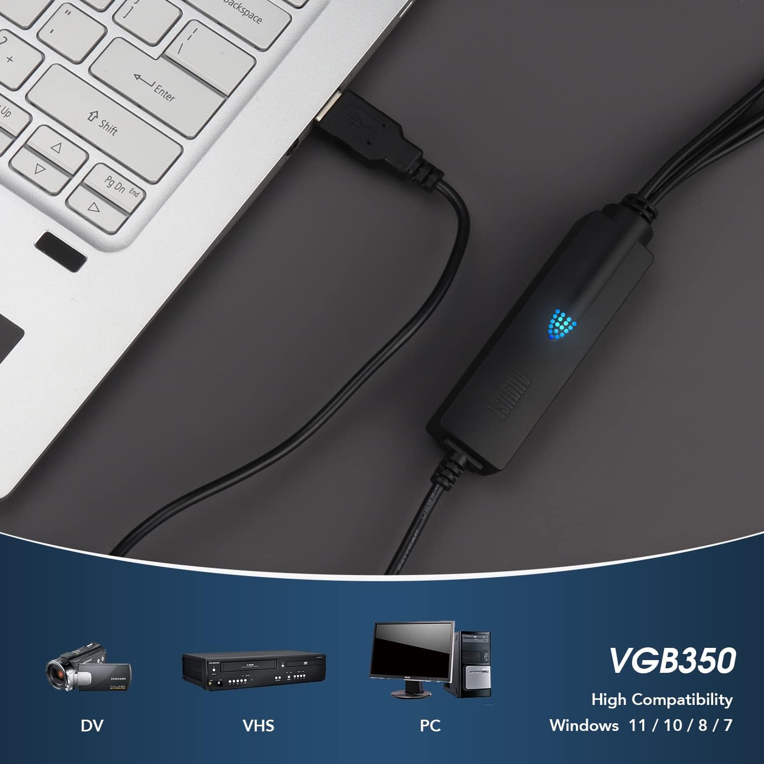 VHS to Digital Video Capture - August VGB350 - External USB Video Capture Card Video VCR to DVD Converter Transfer VHS Home Videos to PC Audio