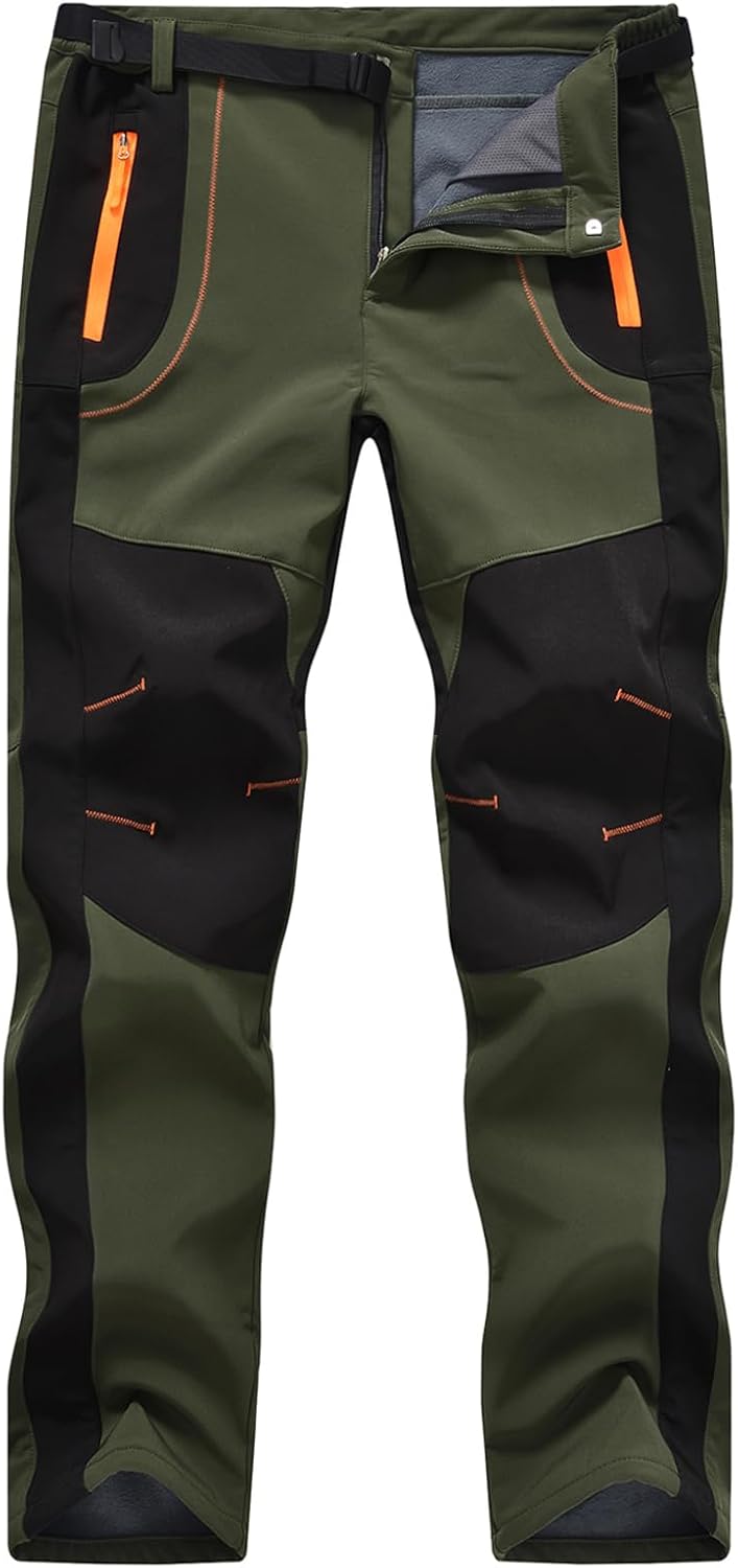 TBMPOY Men's Snow Ski Hiking Pants Waterproof Winter Fleece Lined Pants Camping Skiing Ice Fishing Pants with Belt