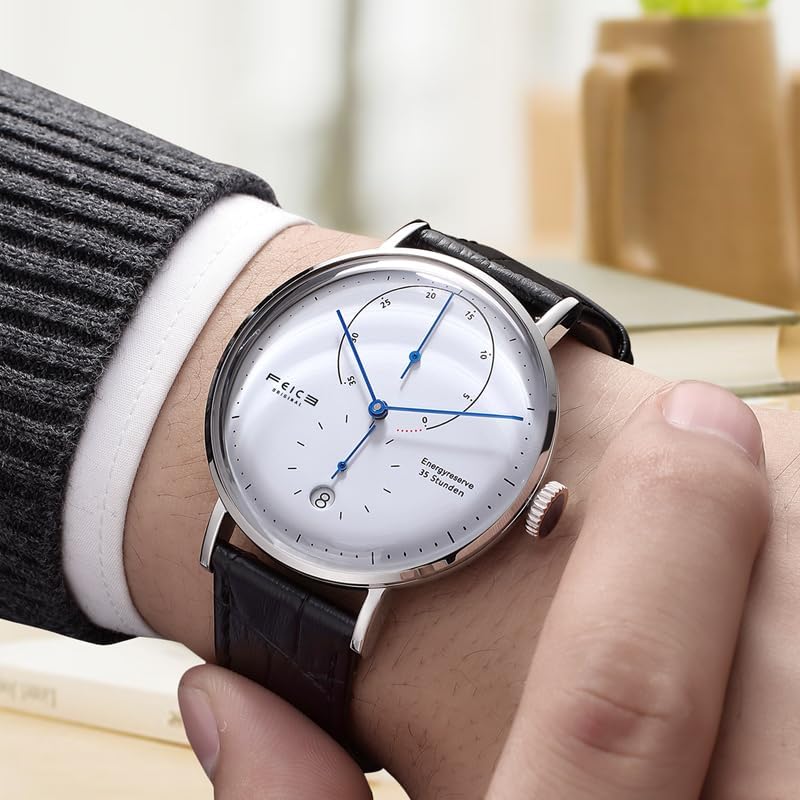 FEICE Bauhaus Mechanical Watch Men's Analog Waterproof Automatic Casual Dress Watches with Domed Mirror Leather Bands Date -FM202