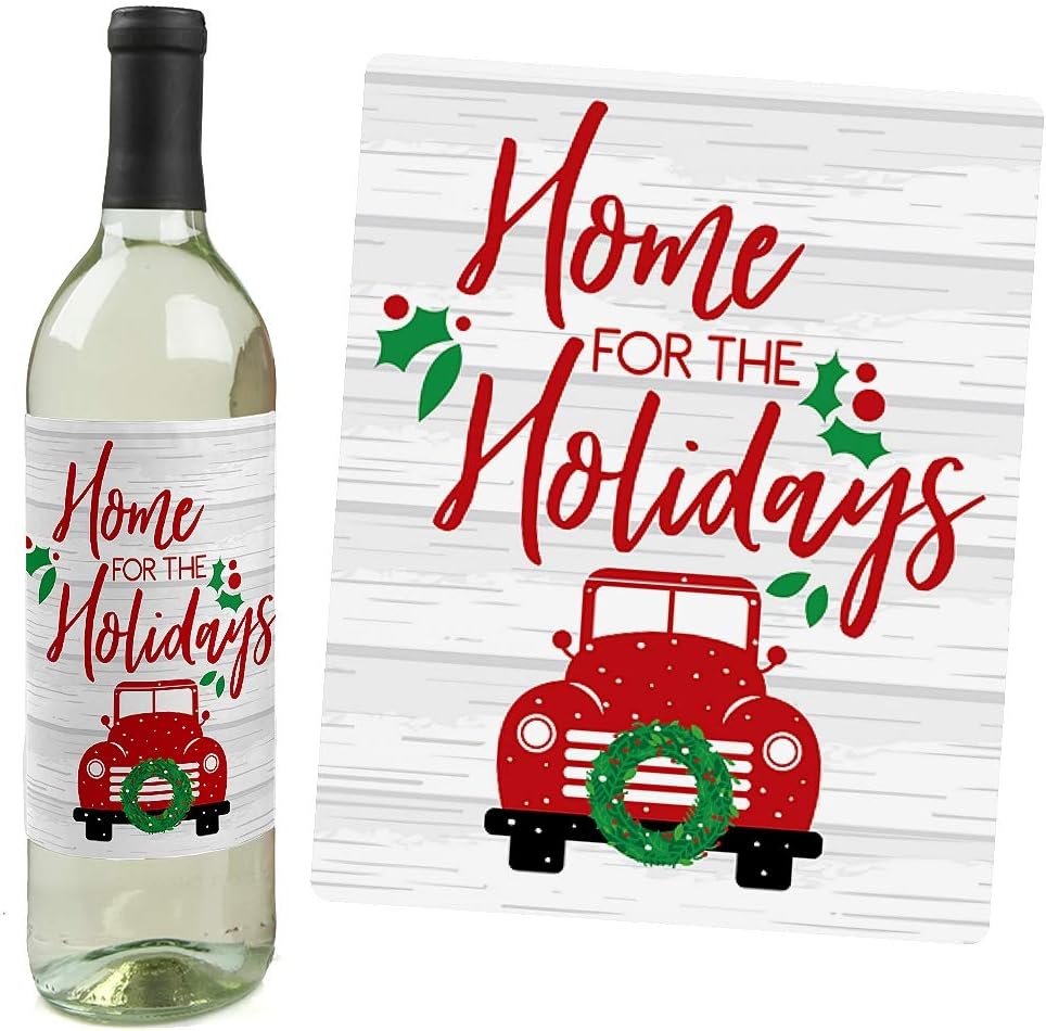 Big Dot of Happiness Ugly Sweater - Holiday and Christmas Wine Bottle Label Stickers - Set of 4