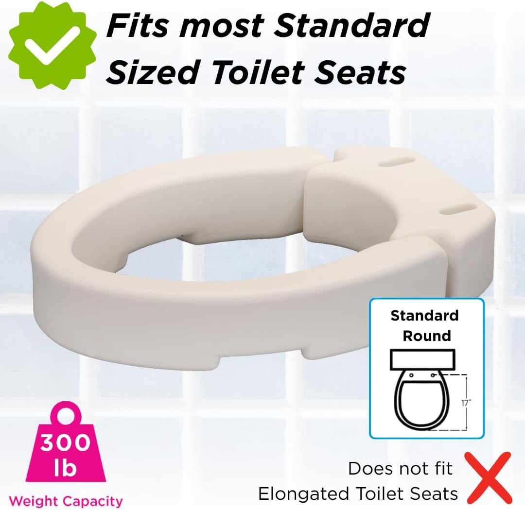 NOVA Raised Toilet Seat for Seniors & Post-Surgery Recovery – Elongated Bolt-On Under-Seat Design Uses Existing Toilet Seat & Lid, 3.5” Elevation, 300 lb Capacity, Durable Plastic, Easy Install