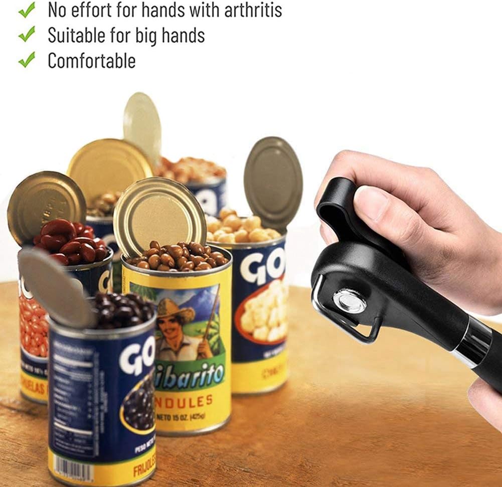 Side Cut Can Opener, Smooth Edge Manual Can Opener, Black
