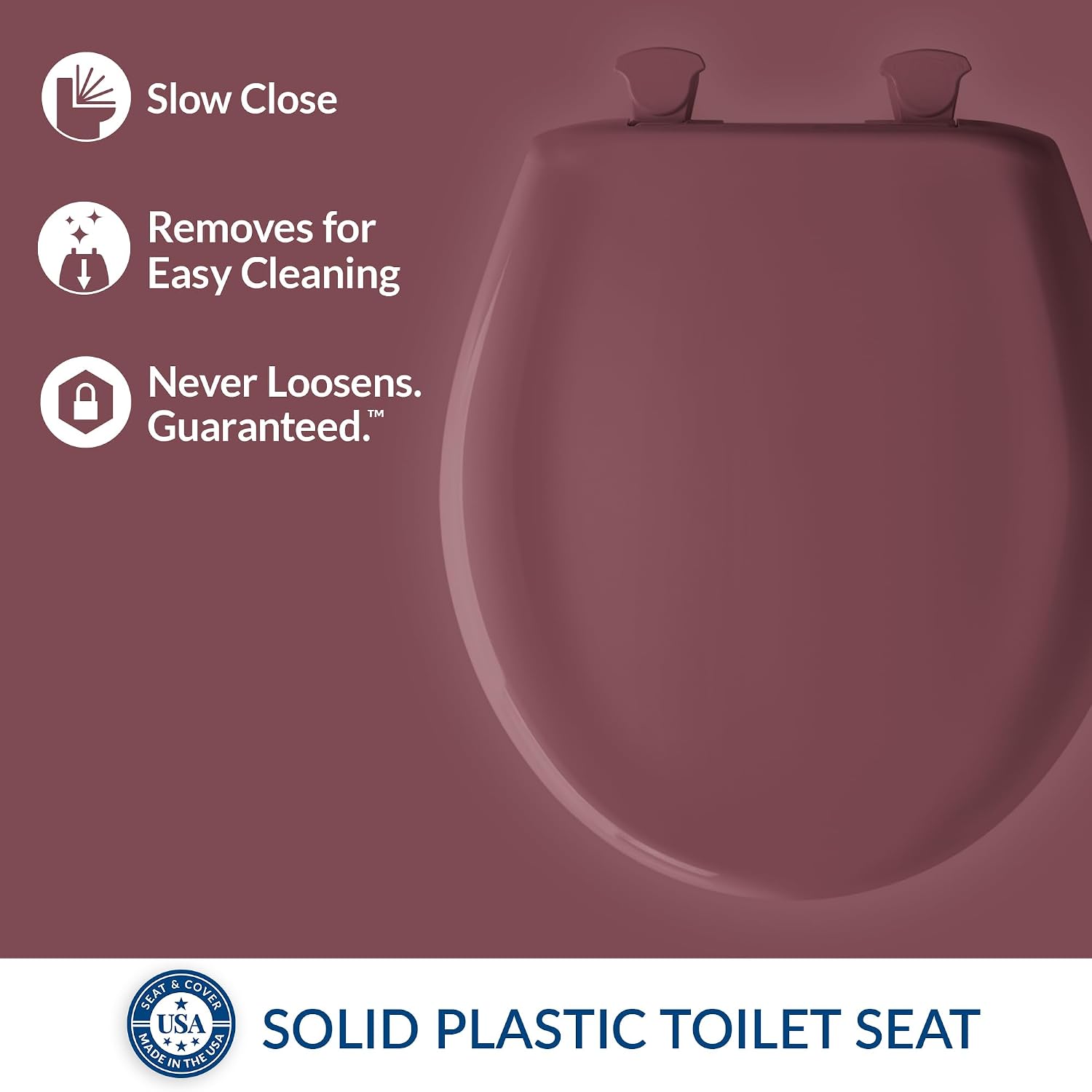 Bemis Classic Colors Slow Close Toilet Seat, Easy Clean Hinges and Durable Plastic Seat, Made in USA, Elongated, Black