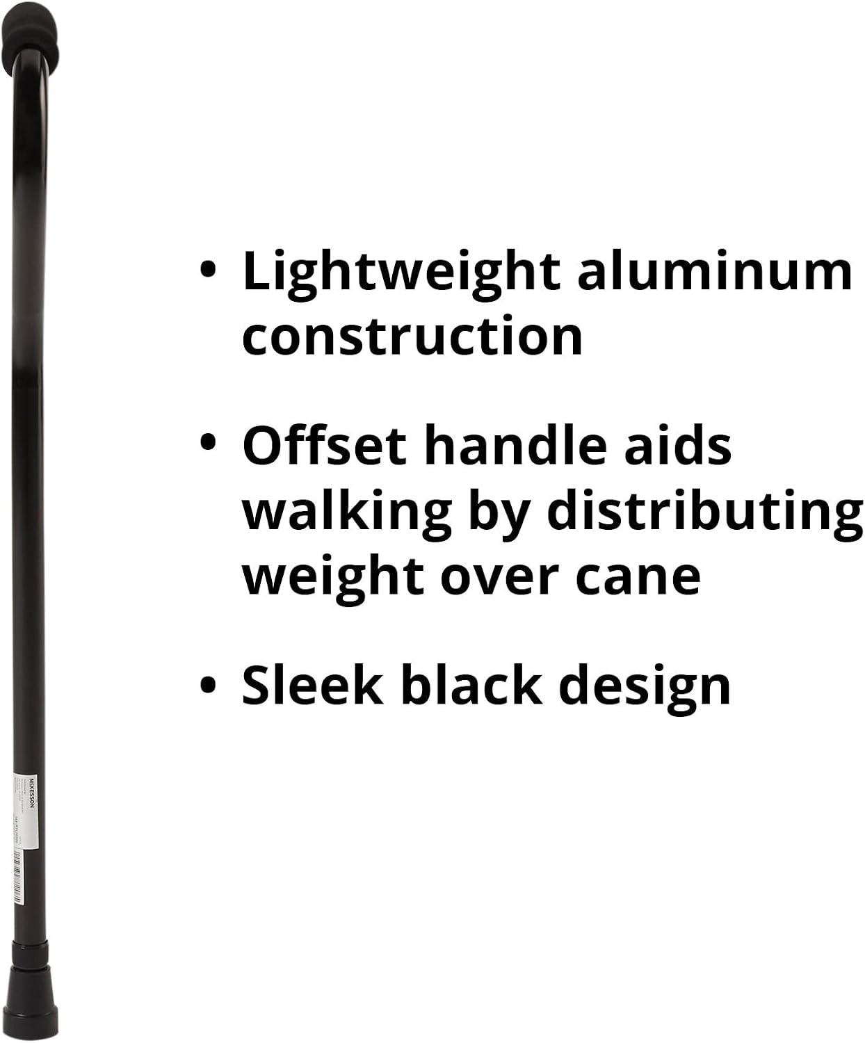 McKesson Cane, Black, 30 in, 39 in, 1 ct | Offset-Handle, Aluminum