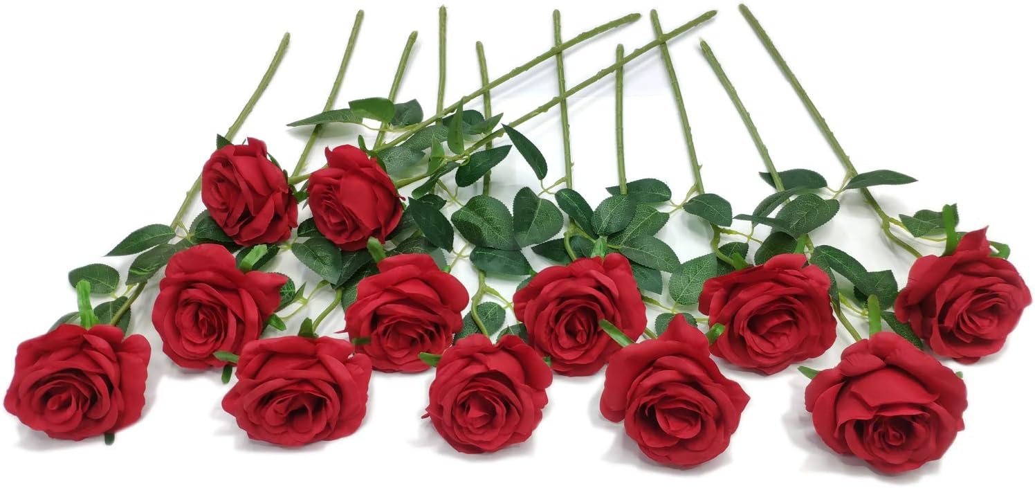 12 PCS Artificial Flowers Roses Silk Flowers Fake Long Stem Artificial Roses for Home Wedding Decorations (Yellow)
