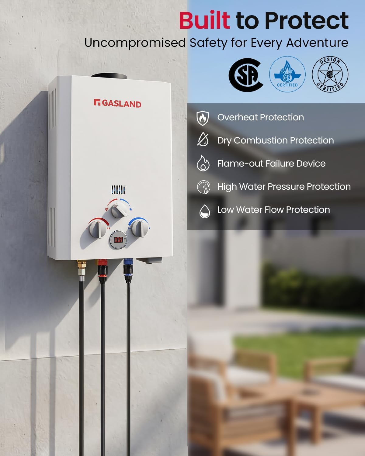 GASLAND BE158L Tankless Water Heater Propane | CSA Certified | 6L 1.58 GPM