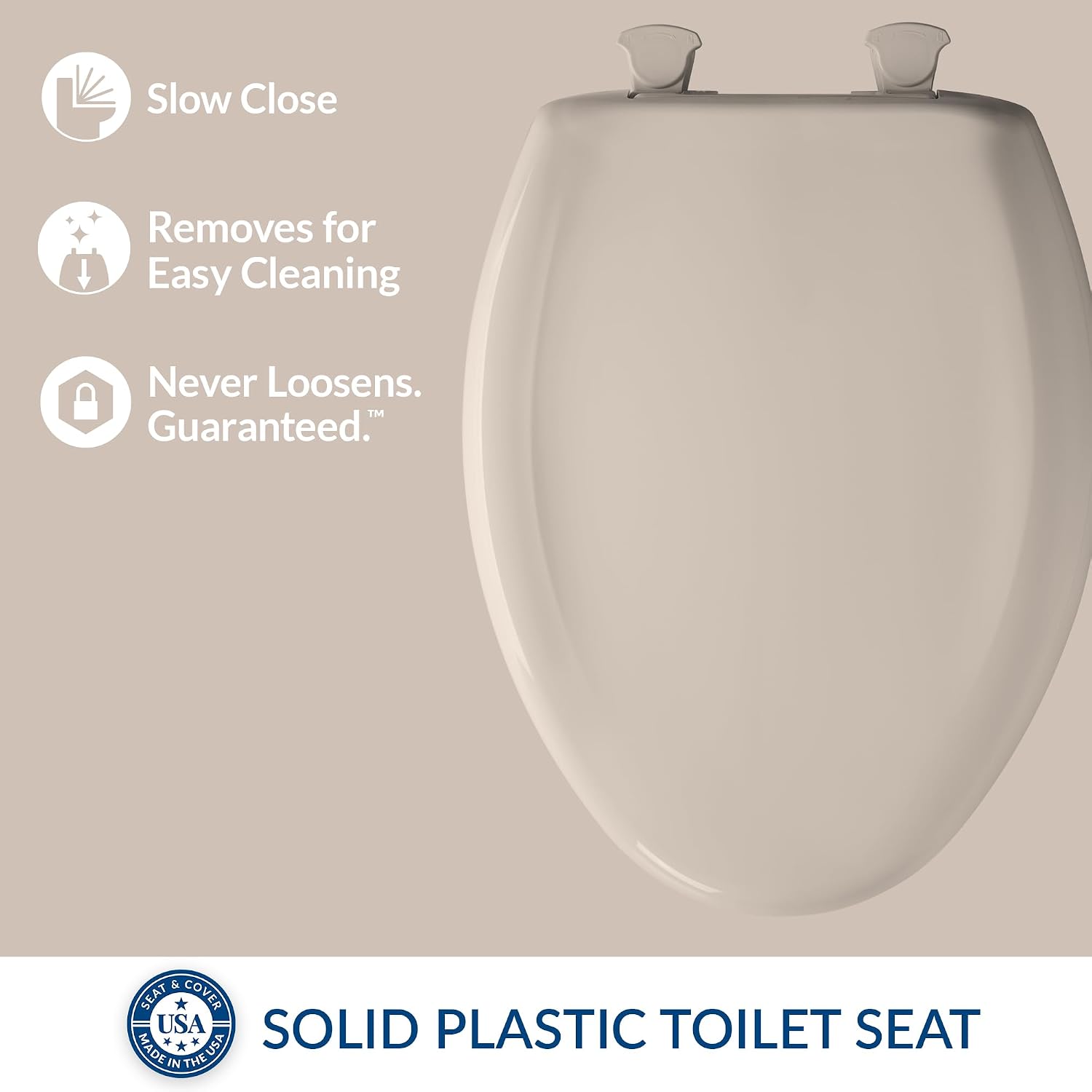 Bemis Classic Colors Slow Close Toilet Seat, Easy Clean Hinges and Durable Plastic Seat, Made in USA, Elongated, Black