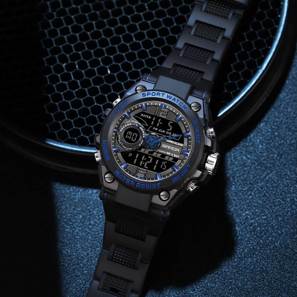 KXAITO Men's Watches Sports Outdoor Waterproof Military Watch Date Multi Function Tactics LED Alarm Stopwatch