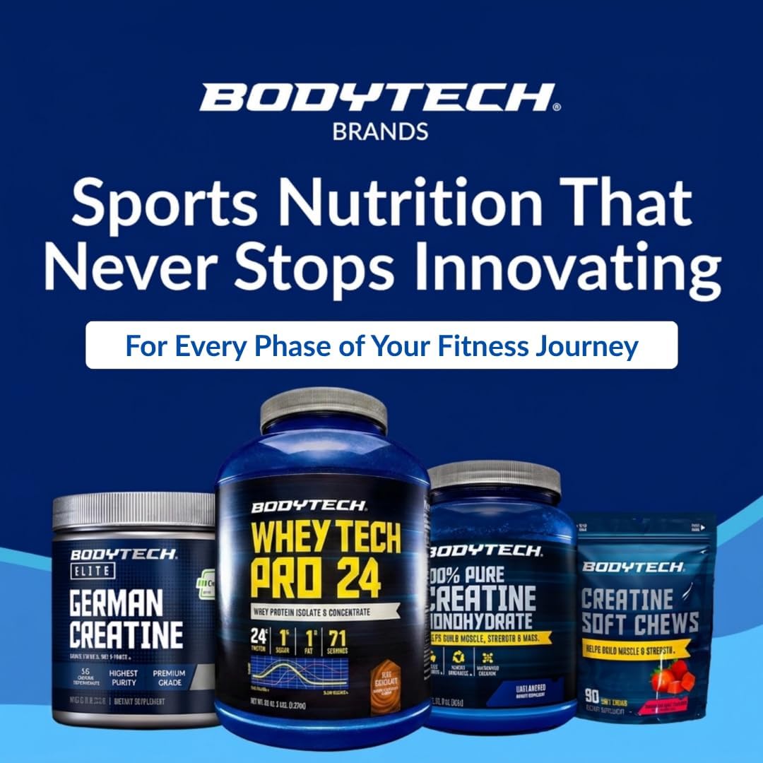 BodyTech Whey Protein Isolate Powder, Rich Chocolate, 5 LB, 71 Servings | 24G per Serving, High Concentrated Protein Powder With Amino Acids & BCAAs for Men and Women, Gluten Free