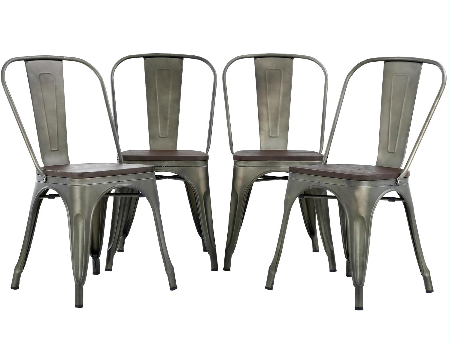 FDW | Metal Dining Chairs | Set of 4, Black | 330lbs Load | Stackable Tolix Side Chairs with Backrest | Non-Slip Feet | Indoor/Outdoor Use | Ideal for Kitchen & Restaurants