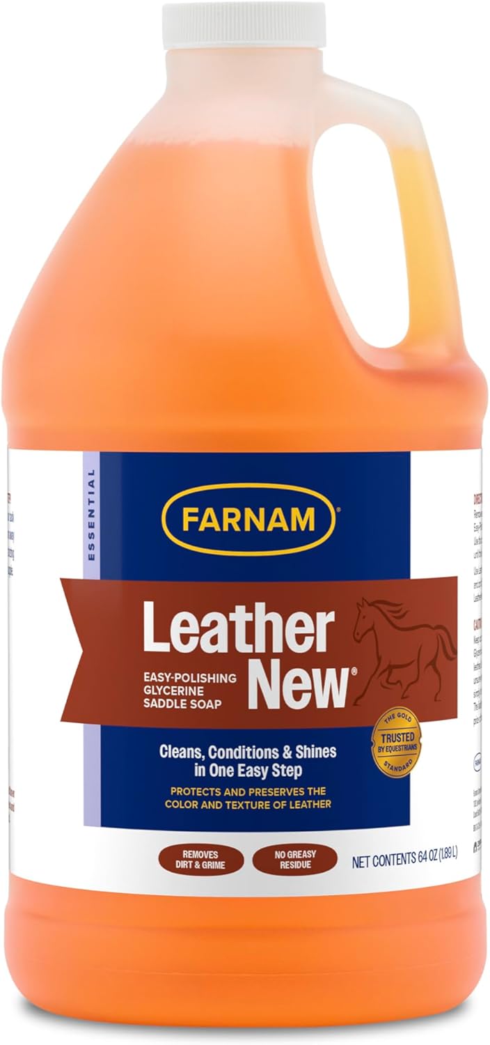Farnam Leather New Easy-Polishing Glycerine Saddle & Leather Cleaner, 64 oz | Conditions Saddles and Leather Tack, Moisturizing
