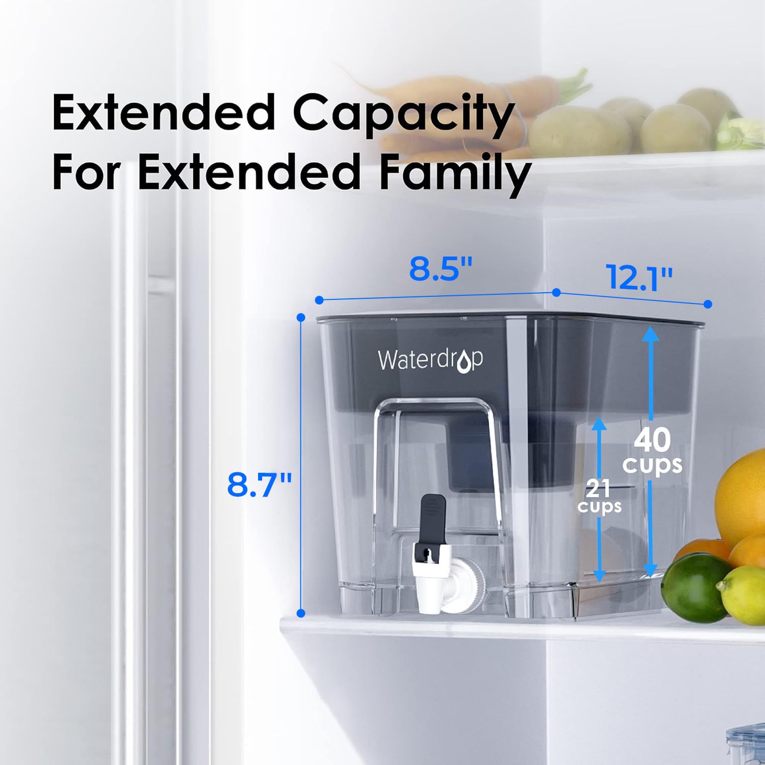 Waterdrop WFD-22L Large Water Filter Dispenser, 40-Cup Capacity, Black