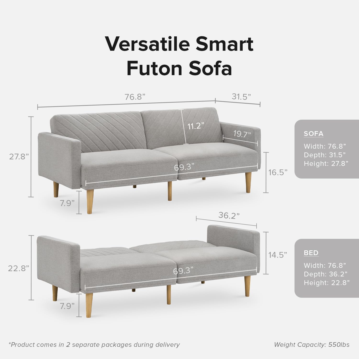 mopio 76.4" Futon Sofa Bed Chevron Styled, Sleeper Couch (Old Rosa Velvet)