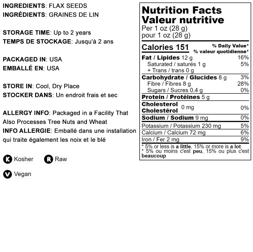 Food to Live - Brown Flax Seeds, 5 Pounds Raw Whole Flaxseed, Kosher, Vegan, Bulk. High Dietary Fiber Food. Rich in Omega-3 Fats. Great for Salads, Baked Goods, Smoothies, Oatmeal, and Yogurt.