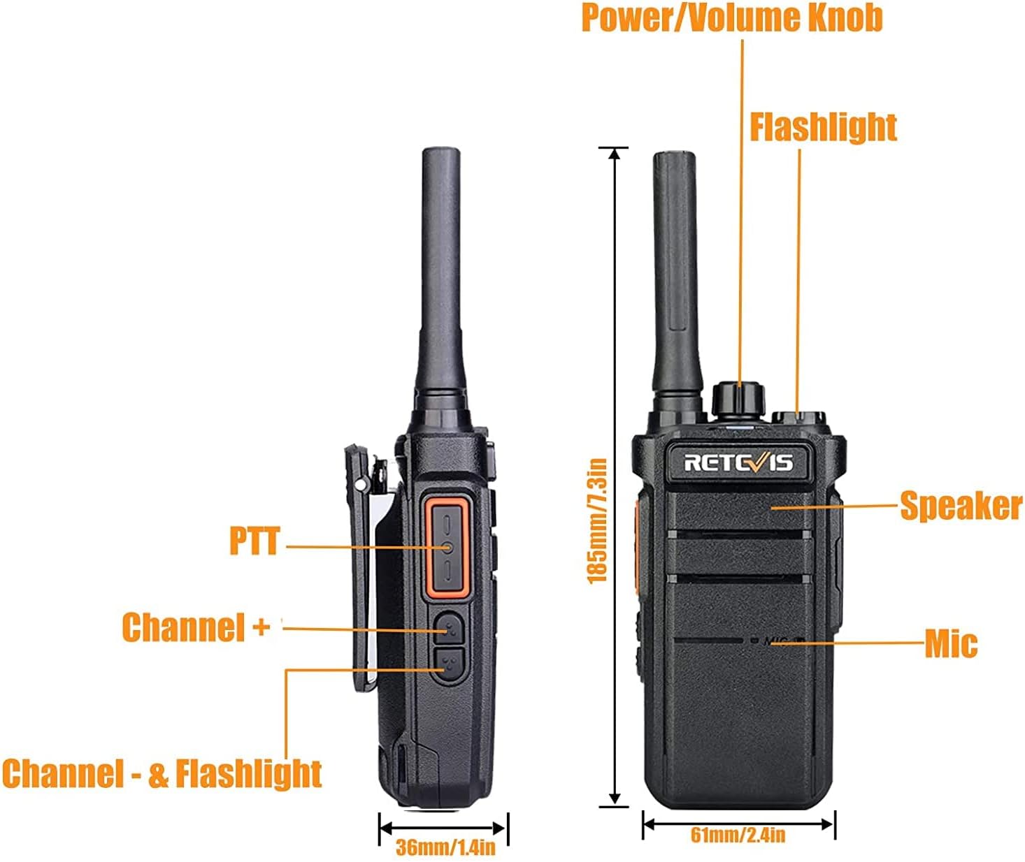 Retevis RB26H GMRS 2 Way Radio Long Range, Business Walkie Talkies, 1 Pack | Professional Two Way Radios, 2000mAh, Hidden Display, Type-C, Built in NOAA Flashlight VOX,GMRS Repeater Capable, for Camping