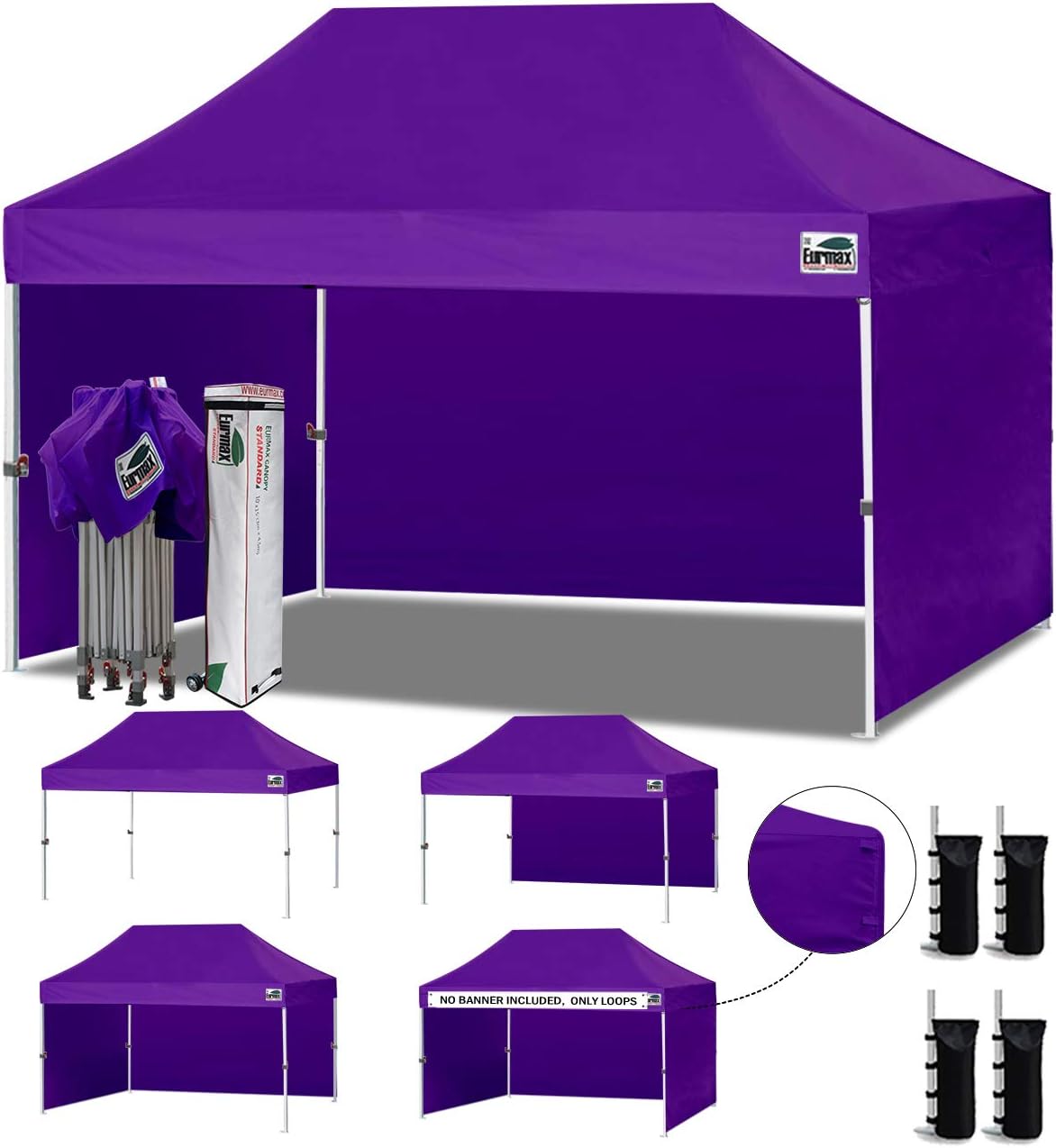 Eurmax USA 10x10 Pop Up Canopy Tent,Commercial Tent with Patented No-Tip Rolling Bag,4 Zippered Removable Walls,UV & Water Resistant Canopy Top,Heavy Duty Outdoor Gazebo,Instant Shelter(White)