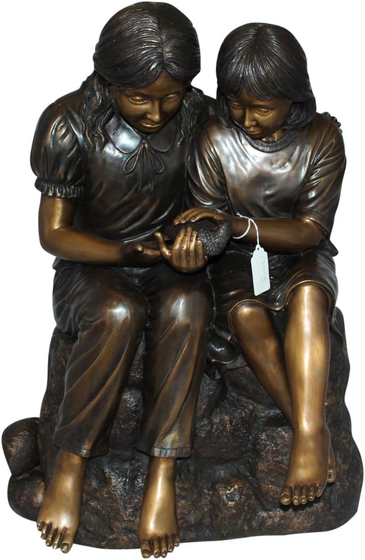 Nifao Two Children with Bird, Kids Medium Bronze Statue, 18"L x 26"W x 34"H