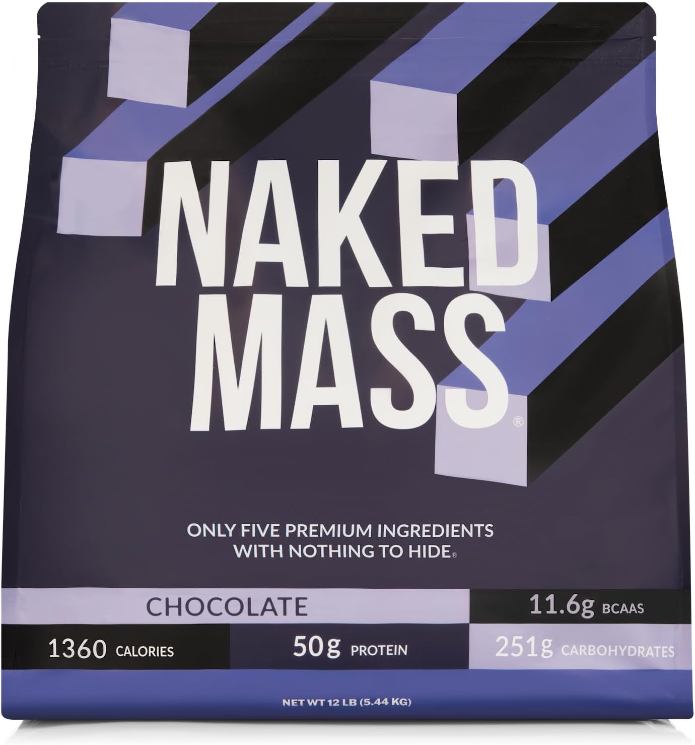 NAKED Mass - Natural Weight Gainer Protein Powder - 8 LB Bulk, NSF Certified, GMO Free, Gluten Free & Soy Free. No Artificial Ingredients - 1,250 Calories per Serving