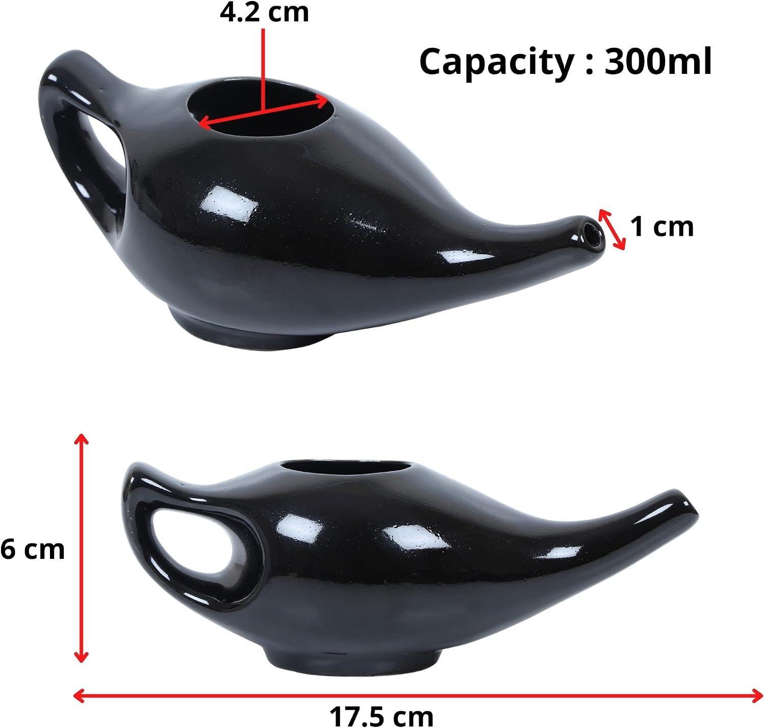 Leak Proof Durable Porcelain Ceramic Neti Pot Hold 230 Ml Water Comfortable Grip | Microwave and Dishwasher safe eco Friendly Natural Treatment for